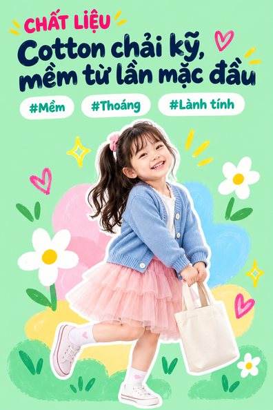 Cotton chải kỹ, mềm từ lần mặc đầu