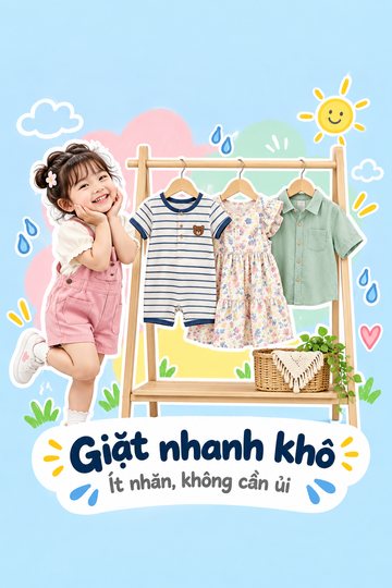 Giặt nhanh khô, ít nhăn không cần ủi