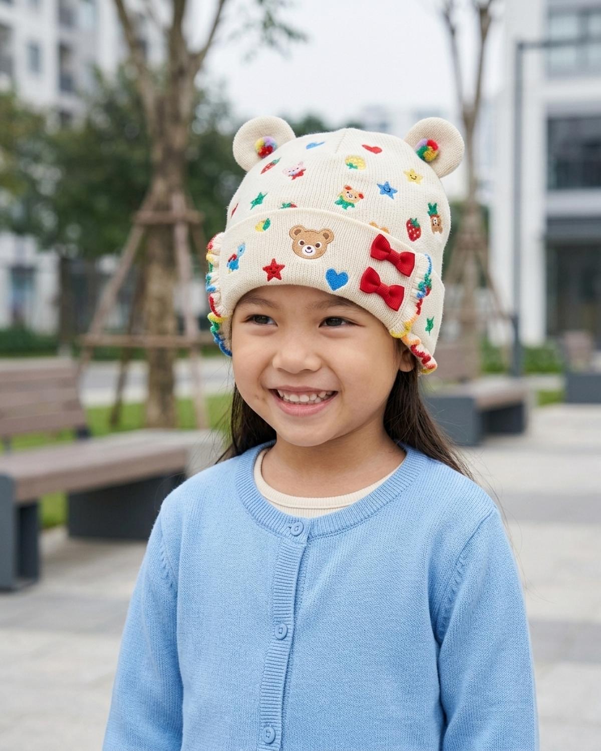 Mũ len beanie tai gấu